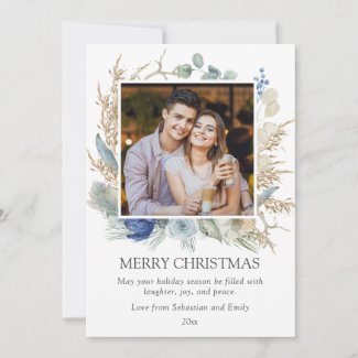 Merry Christmas Watercolor Winter Floral Photo