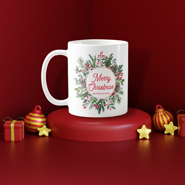 merry christmas watercolor winter greenery chic coffee mug (Creator Uploaded)