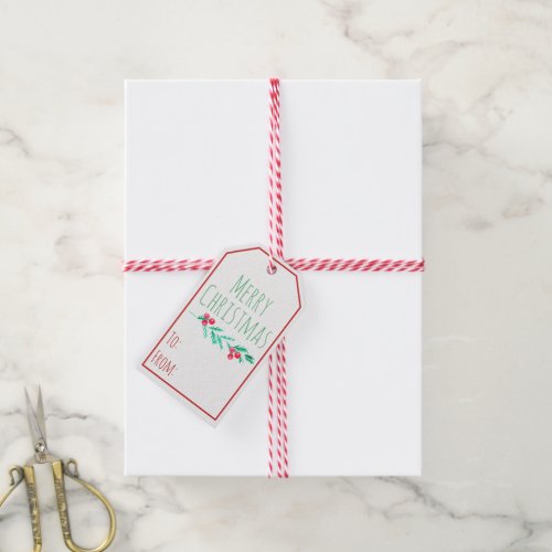 Merry Christmas Watercolor Winter Pine  Berries Gift Tags