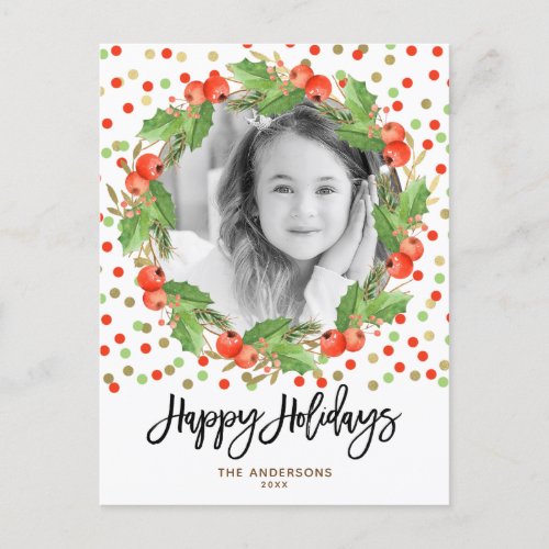 Merry Christmas Watercolor Wreath Holiday Photo
