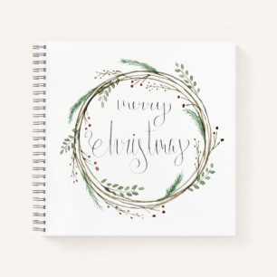 Merry Christmas Watercolor Wreath Journal