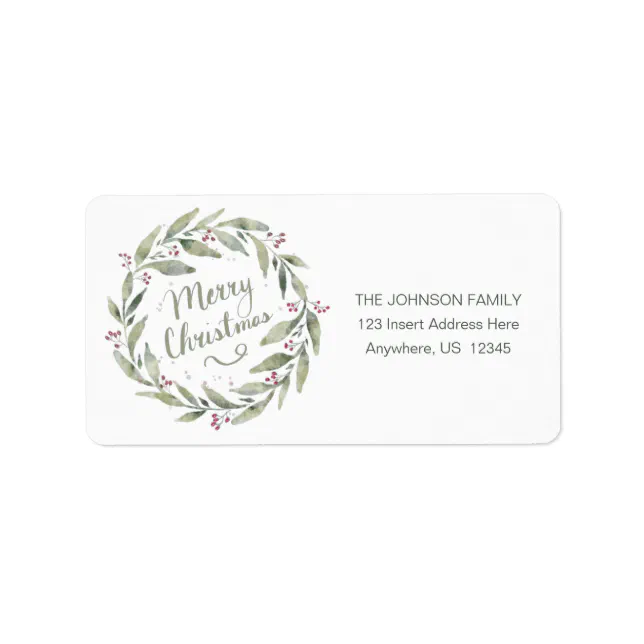 Merry Christmas Watercolor Wreath Label Zazzle