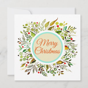 Merry Christmas Watercolor Wreath Vibrant 2.0 Holiday Card