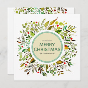Merry Christmas Watercolor Wreath Vibrant Holiday Card