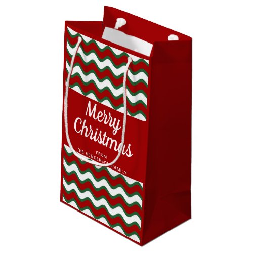 Merry Christmas Wave Stripes Pattern Red Small Gift Bag