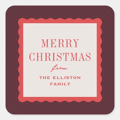 Merry Christmas wavy frame stylish gift Square Sticker