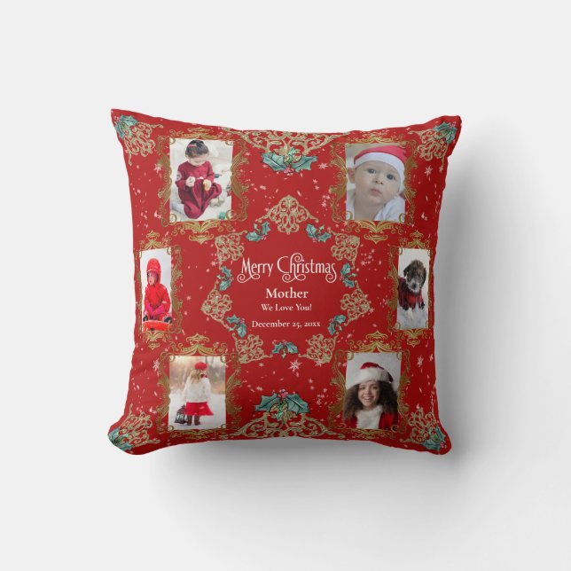 Merry Christmas We Love You Family Photo Collage Throw Pillow (Front)