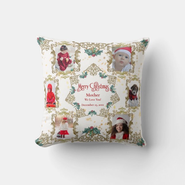 Merry Christmas We Love You Family Photo Collage Throw Pillow (Front)