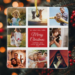 Merry Christmas WE LOVE YOU Mom Photo Collage Ceramic Ornament<br><div class="desc">Perfect gift for the Holidays: A custom modern trendy Instagram Photo Collage ornament with personalized message and 8 favorite family photos on a red background. Make this into a keepsake present for your mom, dad, sister, aunt or any other family member or friend - it'll bring a smile to their...</div>