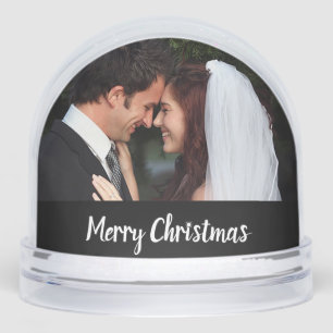 Merry Christmas Wedding Double Photo (black/white) Snow Globe