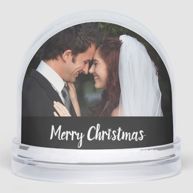 Merry Christmas Wedding Double Photo (black/white) Snow Globe (Front)
