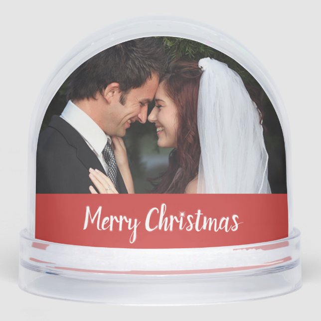 Merry Christmas Wedding Double Photo Snow Globe (Front)