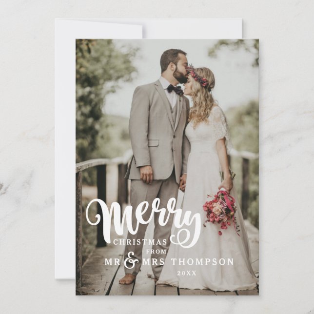 Merry Christmas | Wedding Photo Christmas Card (Front)