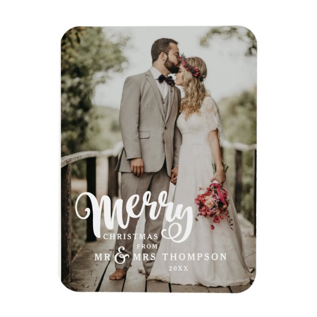 Merry Christmas | Wedding Photo Christmas  Magnet (Vertical)