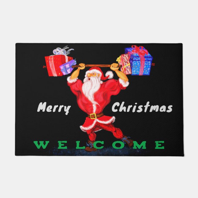 Merry Christmas Welcome Doormat Santa with Gifts (Front)