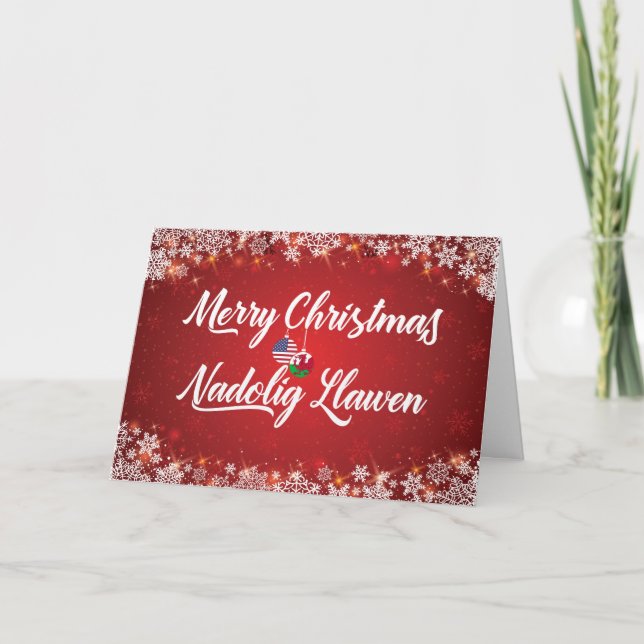 Merry Christmas Welsh Bilingual Card, Wales Holiday Card (Front)