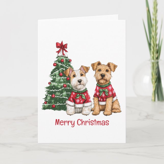 Merry Christmas Welsh Wire Fox Terrier Dogs Holiday Card (Front)