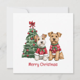 Merry Christmas Welsh Wire Fox Terrier Dogs Holiday Card