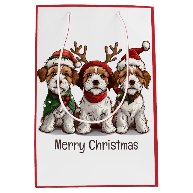 Merry Christmas Welsh Wire Fox Terrier Dogs Medium Gift Bag (Front)