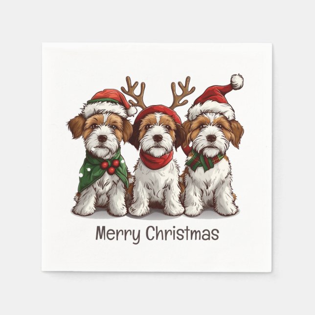 Merry Christmas Welsh Wire Fox Terrier Dogs Napkins (Front)