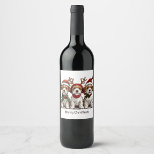 Merry Christmas Welsh Wire Fox Terrier Dogs Wine Label