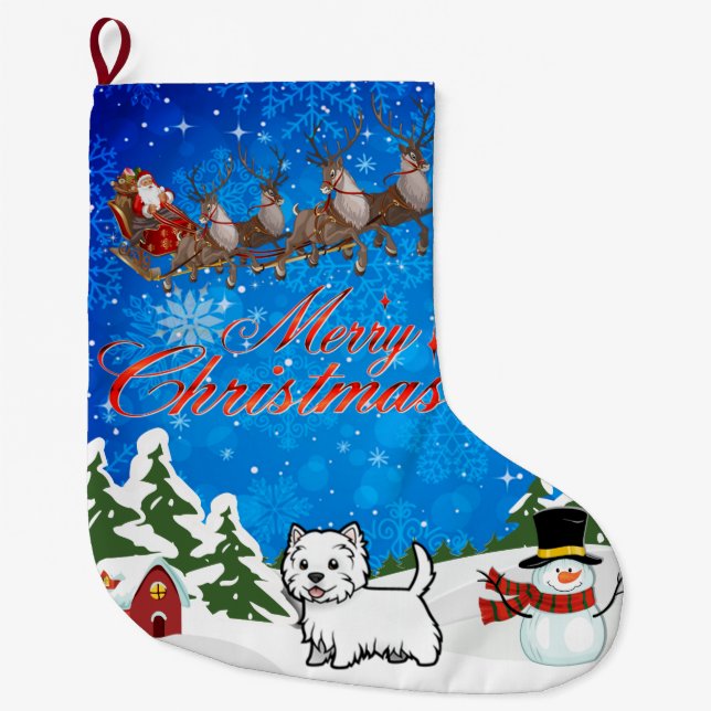 Merry Christmas West Highland Terrier Large Christmas Stocking (Front)