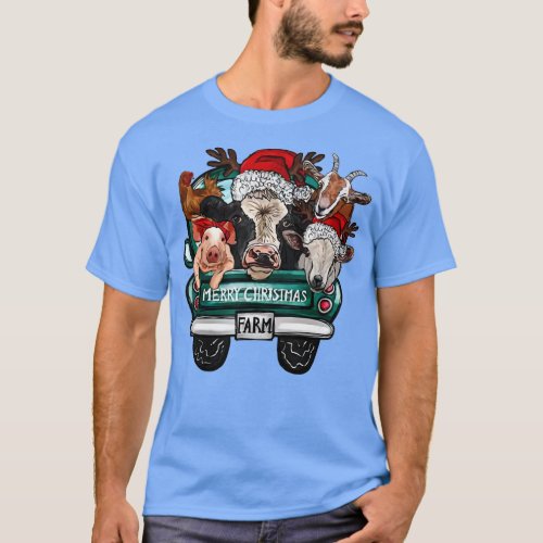 Merry Christmas Western Farm Animals Vegan Cow Pig T_Shirt