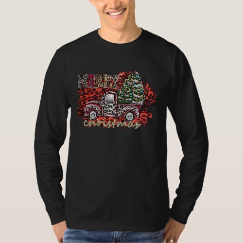 Merry Christmas Western Leopard Truck Christmas Tr T_Shirt
