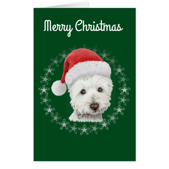 Merry Christmas Westie Dog Art Greeting Card (Front)