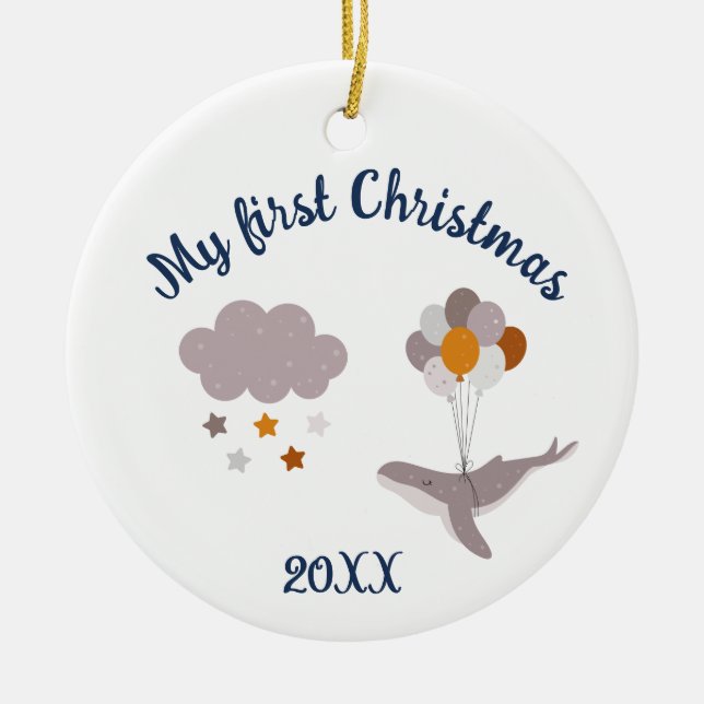 Merry Christmas Whale Beautiful Dream Ceramic Orna Ceramic Ornament (Front)