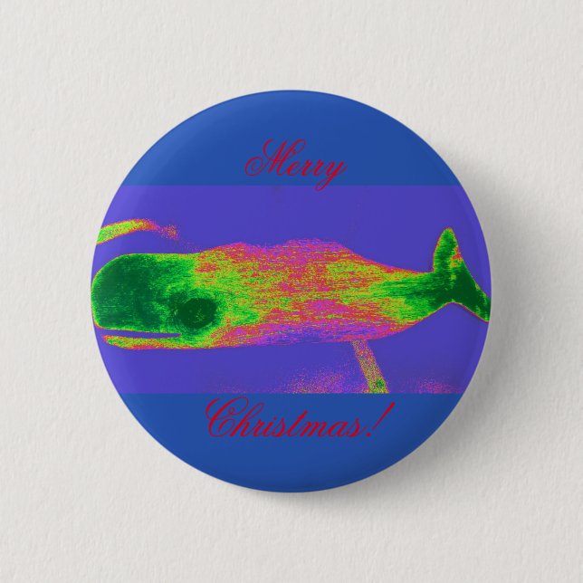 Merry Christmas whale red/green button (Front)