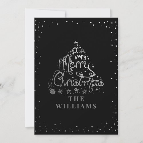 Merry Christmas Whimsical Artsy Silver Black  Invitation