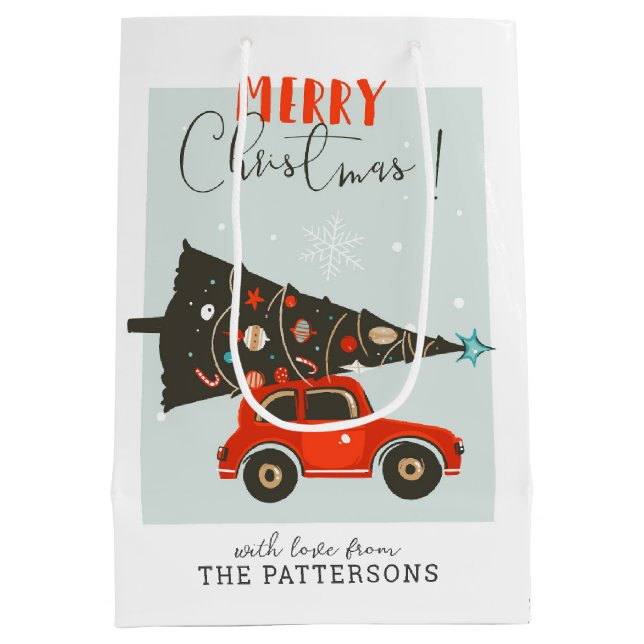 Merry Christmas Whimsical Car Tree Personalized Medium Gift Bag (Back)