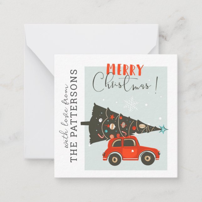 Merry Christmas Whimsical Car Tree Personalized Note Card (Front)