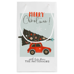 Merry Christmas Whimsical Car Tree Personalized Small Gift Bag