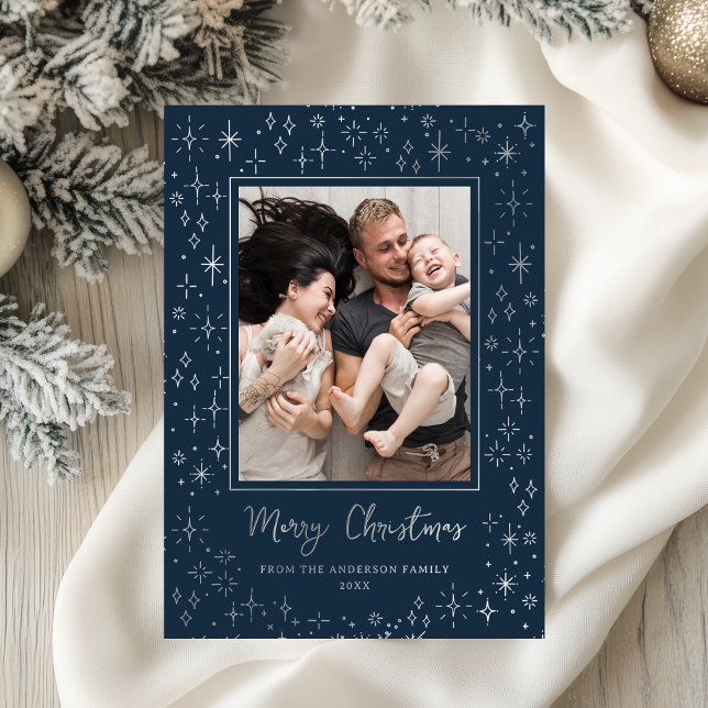 Merry Christmas Whimsical Festive Sparkling Stars Foil Holiday Card (Creator Uploaded)