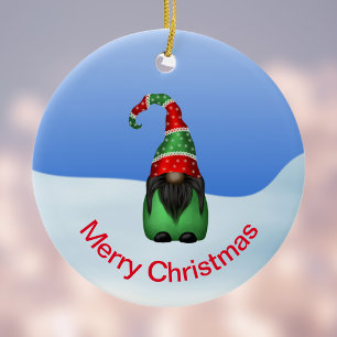 Merry Christmas Whimsical Gnome Ceramic Ornament