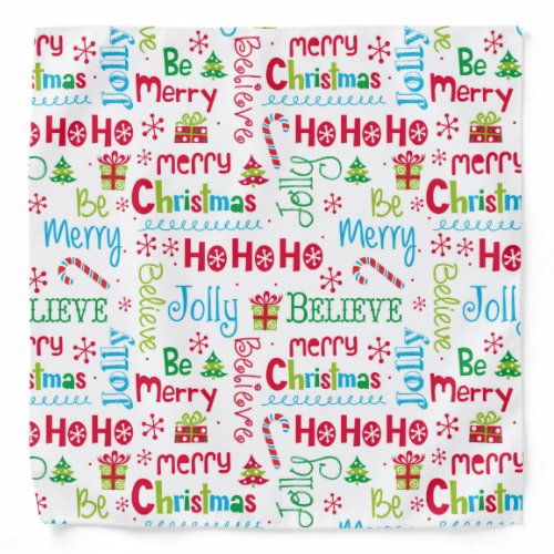 Merry Christmas Whimsical Modern Jolly Typography Bandana