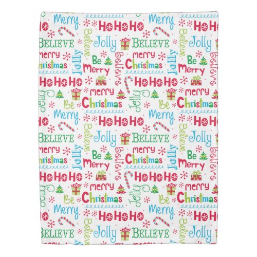 Merry Christmas Whimsical Modern Jolly Typography Duvet Cover