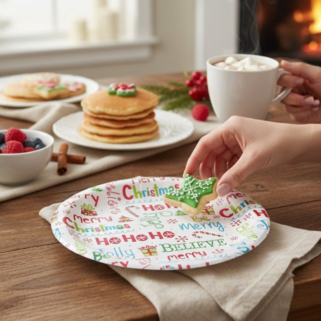 Merry Christmas Whimsical Modern Jolly Typography Paper Plates (Creator Uploaded)