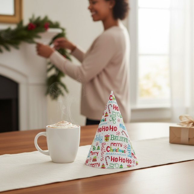 Merry Christmas Whimsical Modern Jolly Typography Party Hat (Creator Uploaded)