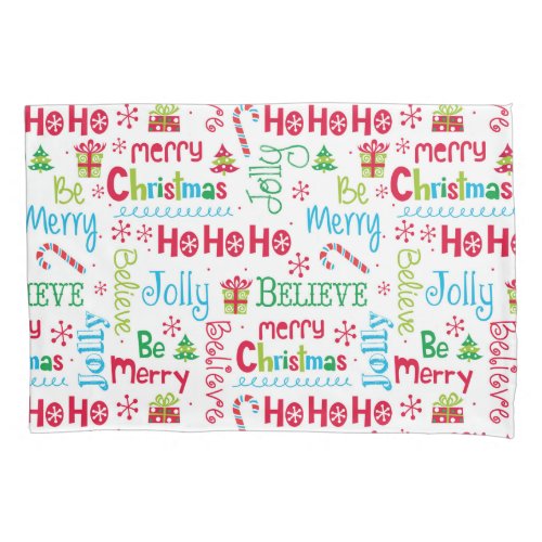 Merry Christmas Whimsical Modern Jolly Typography Pillow Case