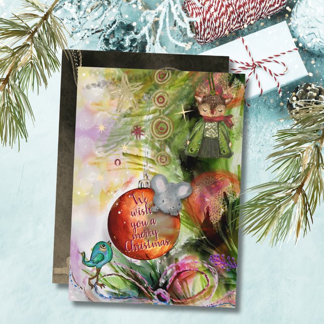 Merry Christmas Whimsical Mouse & Bird Card (Merry Christmas Whimsical Mouse & Bird Card)