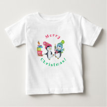 Merry Christmas Whimsical Penguins Bringing Gifts