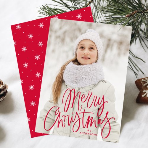 Merry Christmas Whimsical Red Script Photo Holiday Card