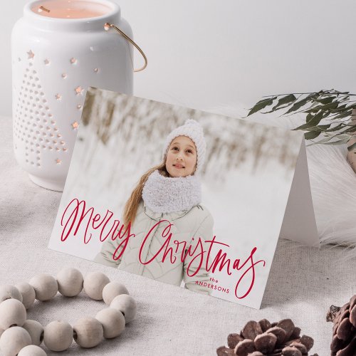 Merry Christmas Whimsical Red Script Photo Holiday Card