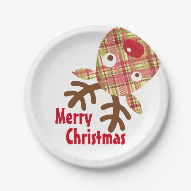 Merry Christmas Whimsical Reindeer Paper Plates (Front)