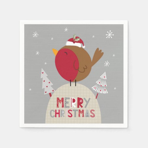 Merry Christmas Whimsical Robin Napkins