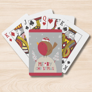 Merry Christmas Whimsical Robin Poker Cards