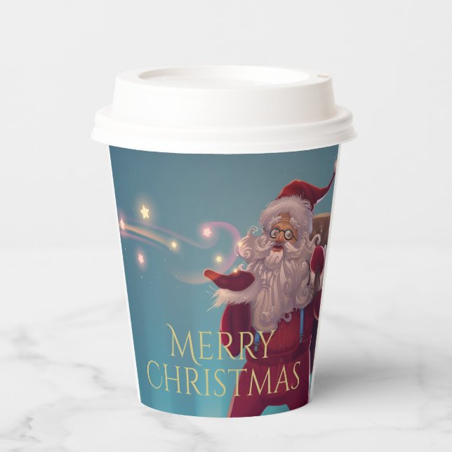 Merry Christmas Whimsical Santa Claus Paper Cups (Front)